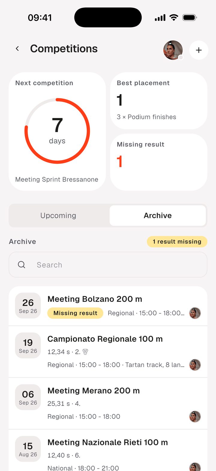 Competitions in the Tletify app: plan and review